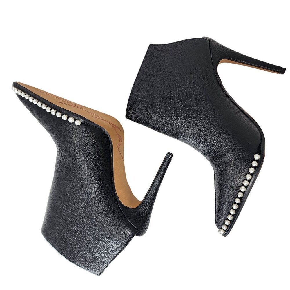 Karl Lagerfeld Cyron Black Leather Beaded Stiletto Booties, Women's 5 - Picture 5 of 10